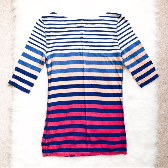 American Eagle Blue, Pink & White Horizontal Striped Tee.  Boatneck - Picture 2 of 4